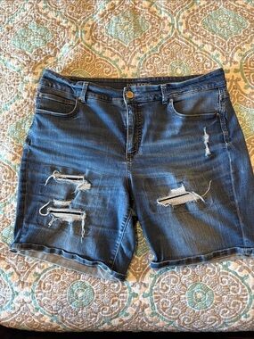 Maurices Dark Blue Distressed Mid-Rise Jean Shorts